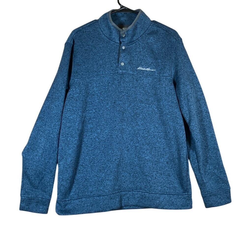 Eddie Bauer Mens Sweatshirt Blue Radiator Fleece Snap Mock Neck Long Sleeve L